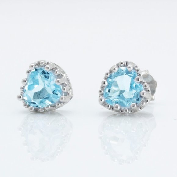 Beautiful Sterling Silver Topaz Heart Shaped Earrings - Picture 1 of 3